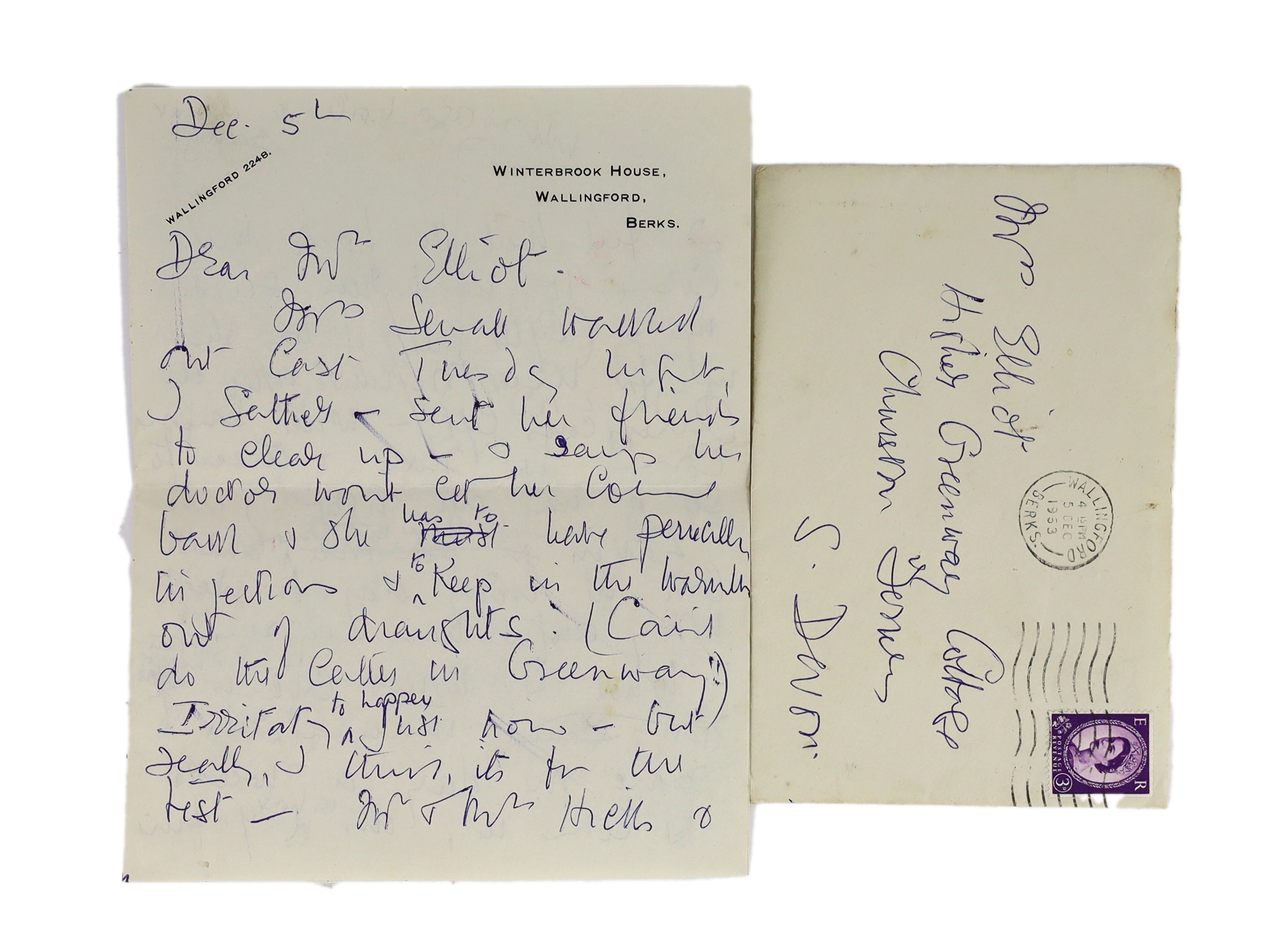 A manuscript letter from Agatha Christie to Mrs Elliot on Winterbrook House notepaper